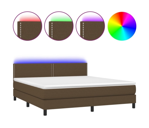 Cama box spring colchón luces LED tela marrón oscuro 160x200cm