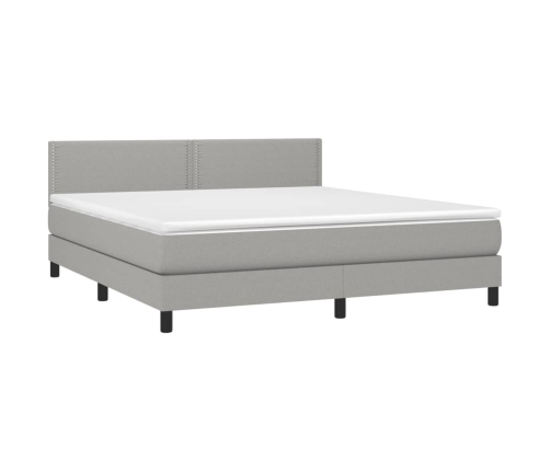 Cama box spring colchón y luces LED tela gris claro 180x200 cm