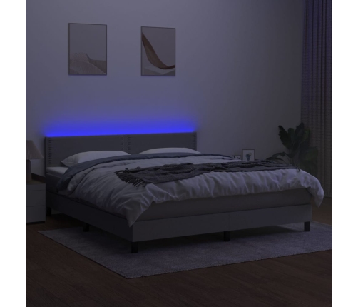 Cama box spring colchón y luces LED tela gris claro 180x200 cm