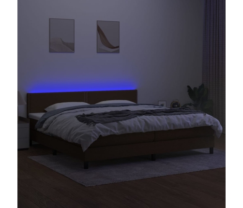 Cama box spring colchón luces LED tela marrón oscuro 200x200 cm