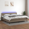 Cama box spring colchón y luces LED tela gris taupe 200x200 cm