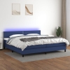 Cama box spring colchón y luces LED tela azul 200x200 cm