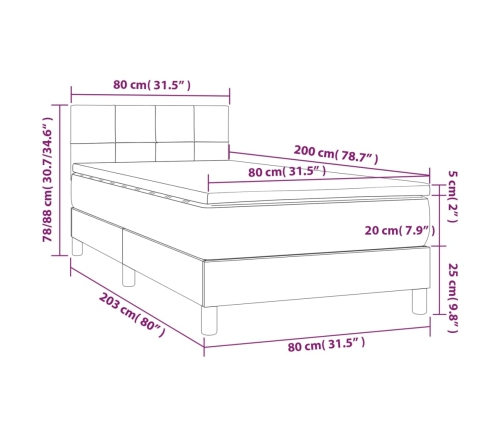 Cama box spring colchón y luces LED tela crema 80x200 cm