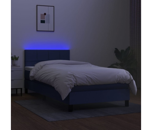 Cama box spring colchón y luces LED tela azul 80x200 cm