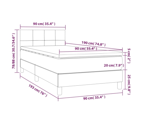 Cama box spring colchón y luces LED tela negro 90x190 cm