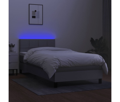 Cama box spring colchón y luces LED tela gris claro 90x200 cm