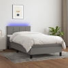 Cama box spring colchón y luces LED tela gris oscuro 90x200 cm