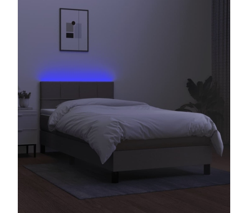 Cama box spring colchón y luces LED tela gris taupe 100x200 cm