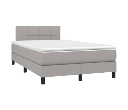 Cama box spring con colchón tela y LED gris claro 120x200 cm