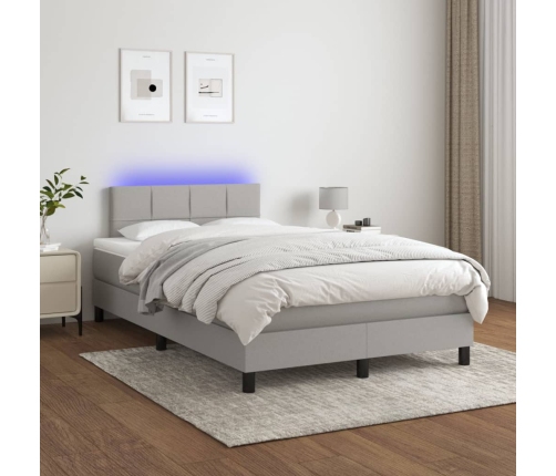 Cama box spring con colchón tela y LED gris claro 120x200 cm