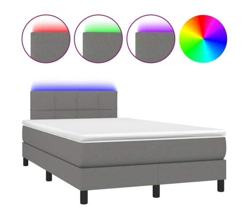 Cama box spring con colchón y LED tela gris oscuro 120x200 cm