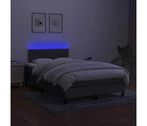 Cama box spring con colchón y LED tela gris oscuro 120x200 cm