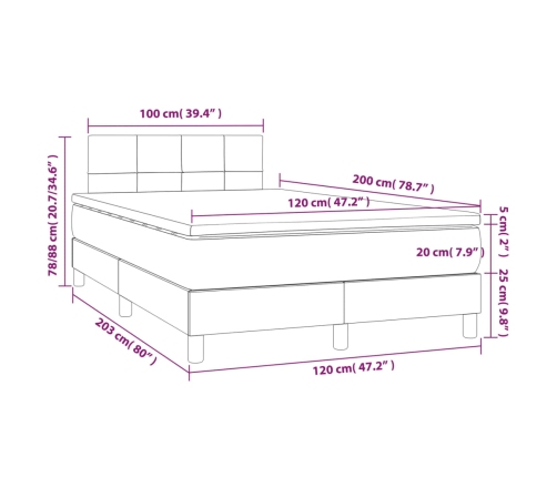 Cama box spring con colchón y LED tela gris oscuro 120x200 cm