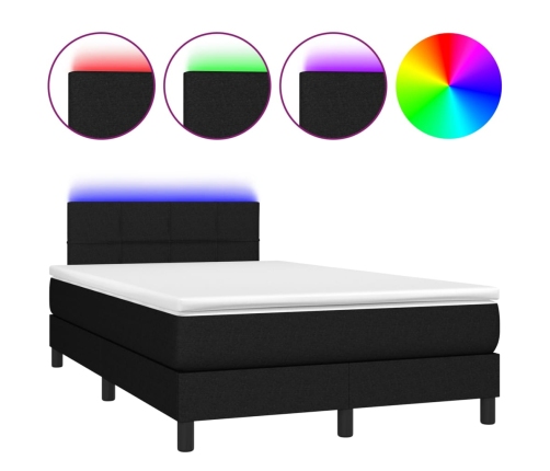 Cama box spring con colchón LED tela negro 120x200 cm