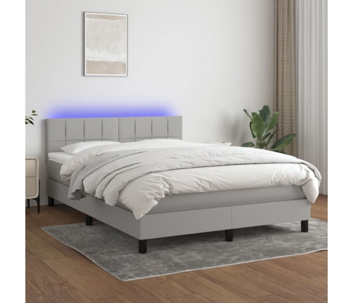 Cama box spring colchón y luces LED tela gris claro 140x190 cm