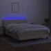 Cama box spring colchón y luces LED tela crema 140x190 cm