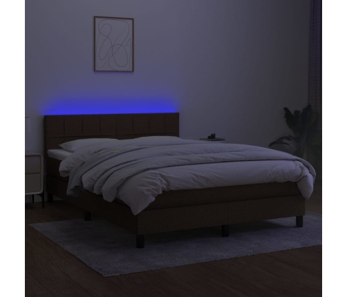 Cama box spring colchón luces LED tela marrón oscuro 140x200cm