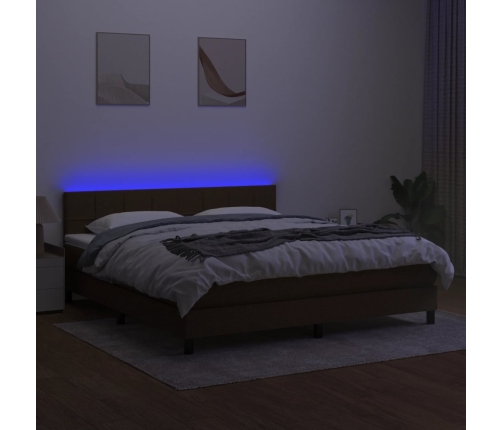 Cama box spring colchón luces LED tela marrón oscuro 160x200cm