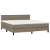 Cama box spring colchón y luces LED tela gris taupe 160x200 cm