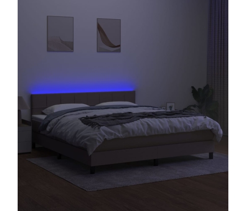 Cama box spring colchón y luces LED tela gris taupe 160x200 cm