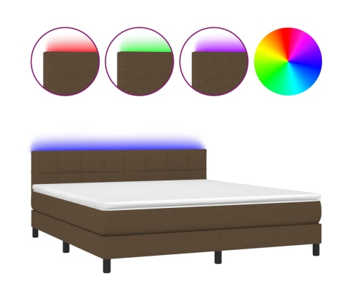 Cama box spring colchón luces LED tela marrón oscuro 180x200cm