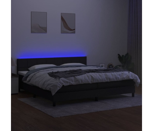 Cama box spring colchón y luces LED tela negro 200x200 cm