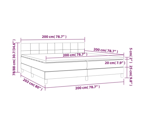 Cama box spring colchón y luces LED tela negro 200x200 cm