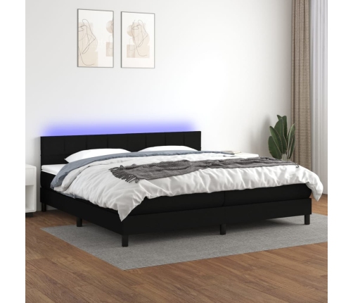 Cama box spring colchón y luces LED tela negro 200x200 cm