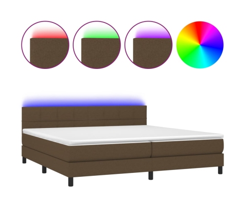 Cama box spring colchón luces LED tela marrón oscuro 200x200 cm