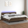 Cama box spring colchón luces LED tela marrón oscuro 200x200 cm