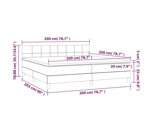 Cama box spring colchón y luces LED tela crema 200x200 cm