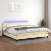 Cama box spring colchón y luces LED tela crema 200x200 cm