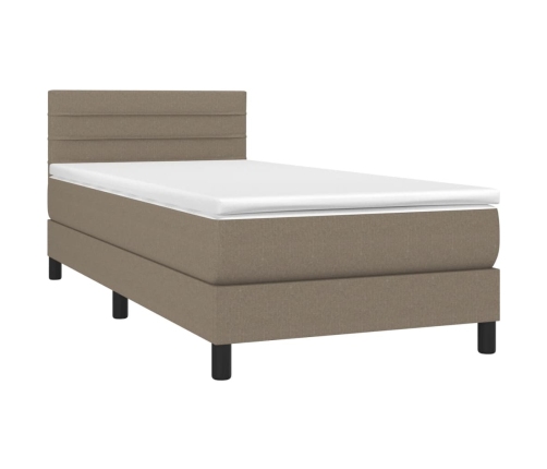 Cama box spring colchón y luces LED gris taupe 80x200 cm