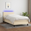 Cama box spring colchón y luces LED tela crema 80x200 cm