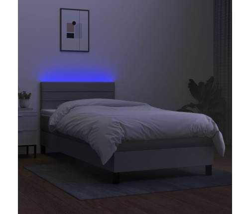 Cama box spring colchón y luces LED tela gris claro 100x200 cm