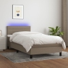 Cama box spring colchón y luces LED tela gris taupe 100x200 cm