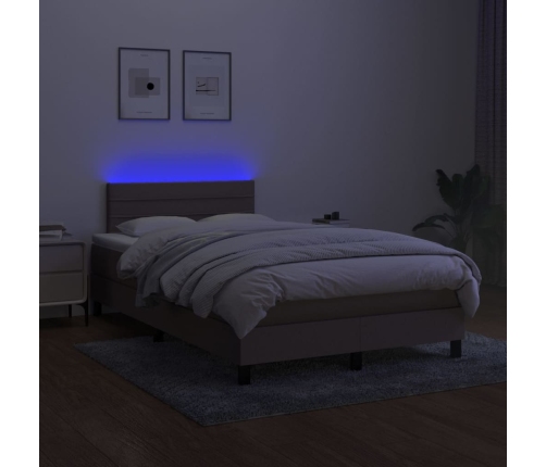 Cama box spring con colchón y LED tela gris taupe 120x200 cm