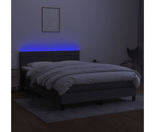 Cama box spring colchón y luces LED tela gris oscuro 140x190 cm