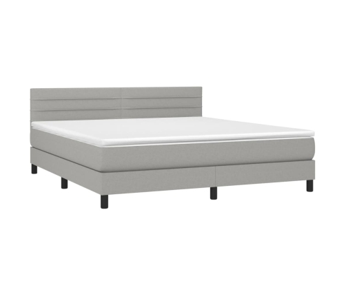 Cama box spring colchón y luces LED tela gris claro 160x200 cm