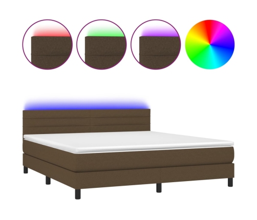 Cama box spring colchón luces LED tela marrón oscuro 160x200cm