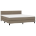 Cama box spring colchón y luces LED tela gris taupe 160x200 cm