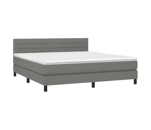 Cama box spring colchón y luces LED tela gris oscuro 180x200 cm