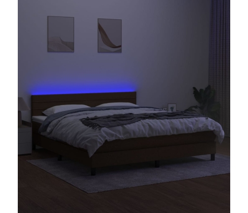 Cama box spring colchón luces LED tela marrón oscuro 180x200cm