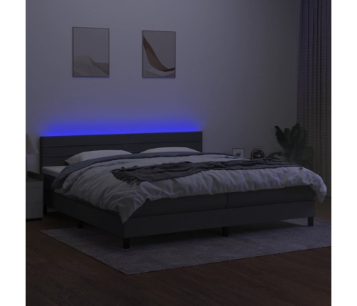 Cama box spring colchón y luces LED tela gris claro 200x200 cm