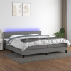 Cama box spring colchón y luces LED tela gris claro 200x200 cm