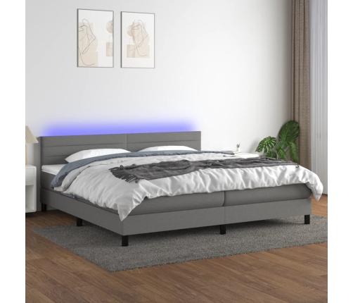 Cama box spring colchón y luces LED tela gris claro 200x200 cm