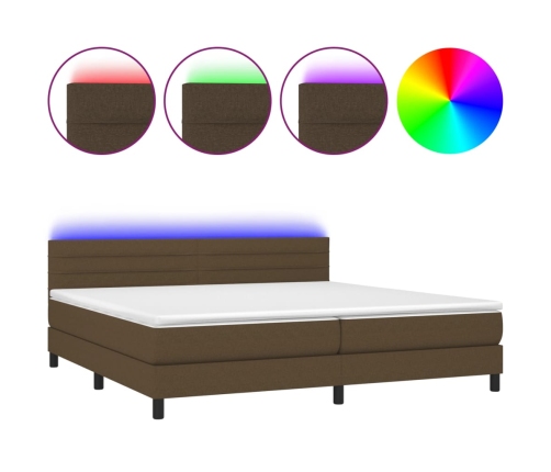 Cama box spring colchón luces LED tela marrón oscuro 200x200 cm