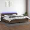 Cama box spring colchón luces LED tela marrón oscuro 200x200 cm