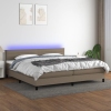 Cama box spring colchón y luces LED tela gris taupe 200x200 cm