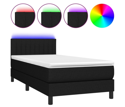 Cama box spring colchón y luces LED tela negro 80x200 cm